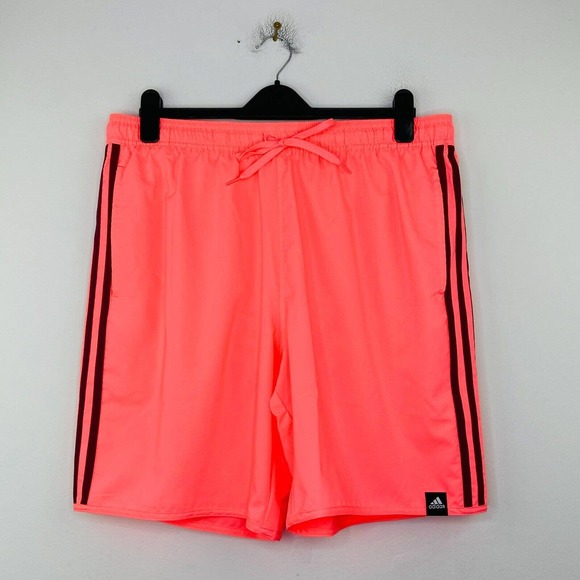 Adidas Men's XL Swim Shorts Pink Lined Drawstring Logo Swimwear Trunks NWT BE24